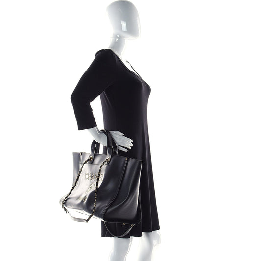 cc Caviar Medium Studded Deauville Tote Black