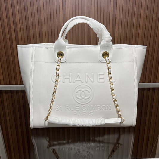 CC leather tote bag black/white size: 36.5/32/15 cm