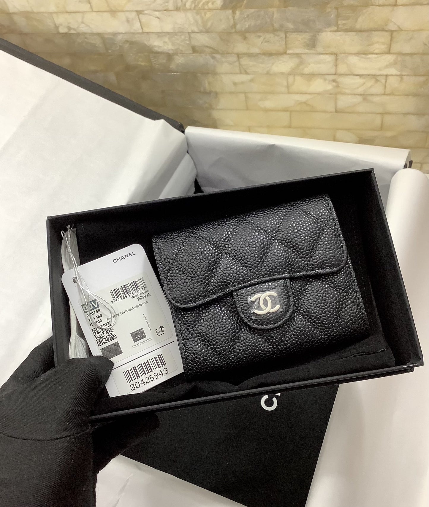 cc CO-CO Classic Card Holder 11cm/4.4in Silver Hardware For Women Black AP0214 Y01480 C3906