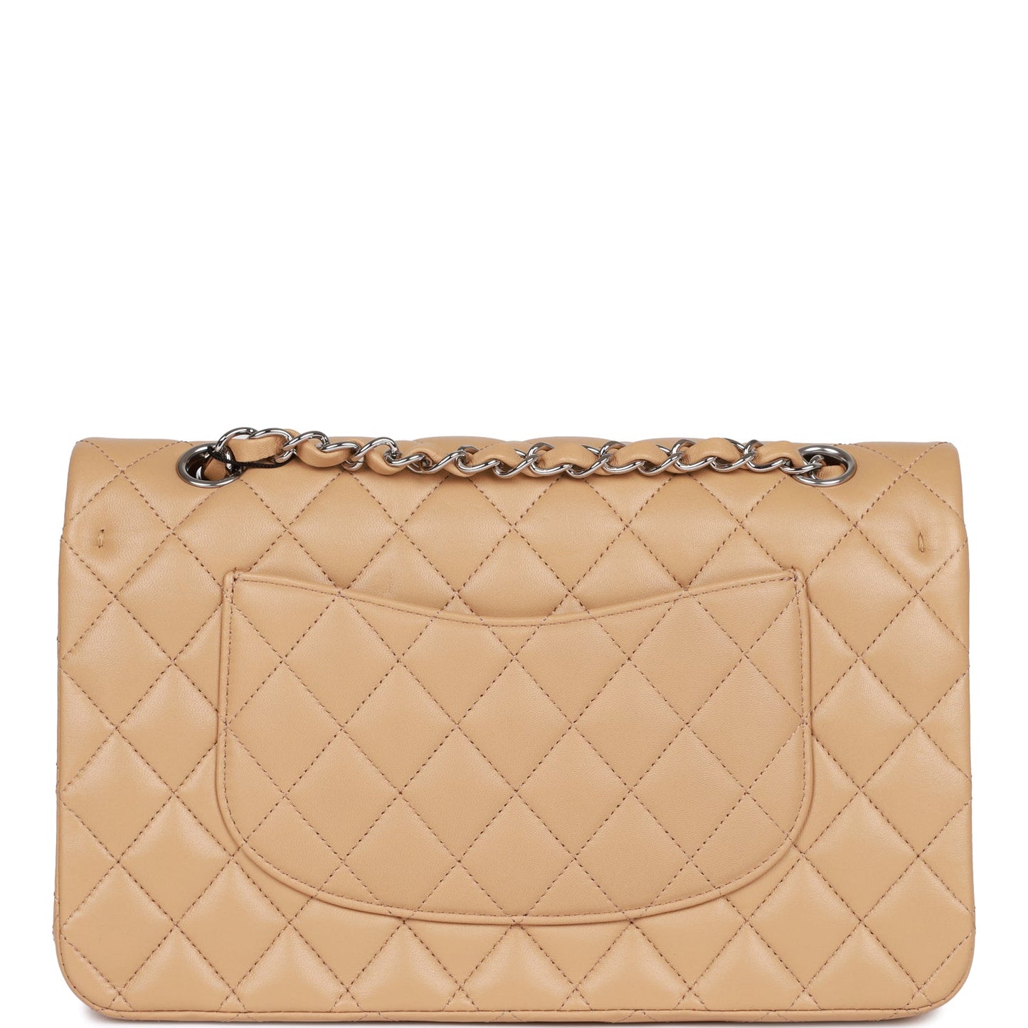 CC Medium Classic Double Flap Bag Beige Lambskin Silver Hardware