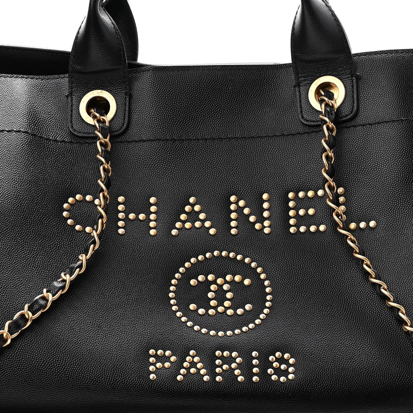 cc Caviar Medium Studded Deauville Tote Black