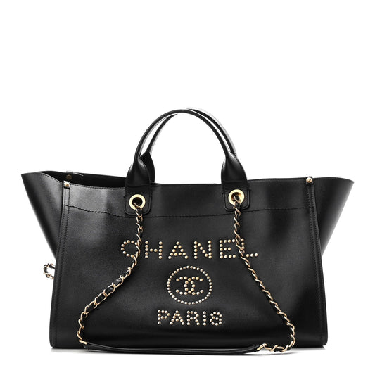 cc Caviar Medium Studded Deauville Tote Black