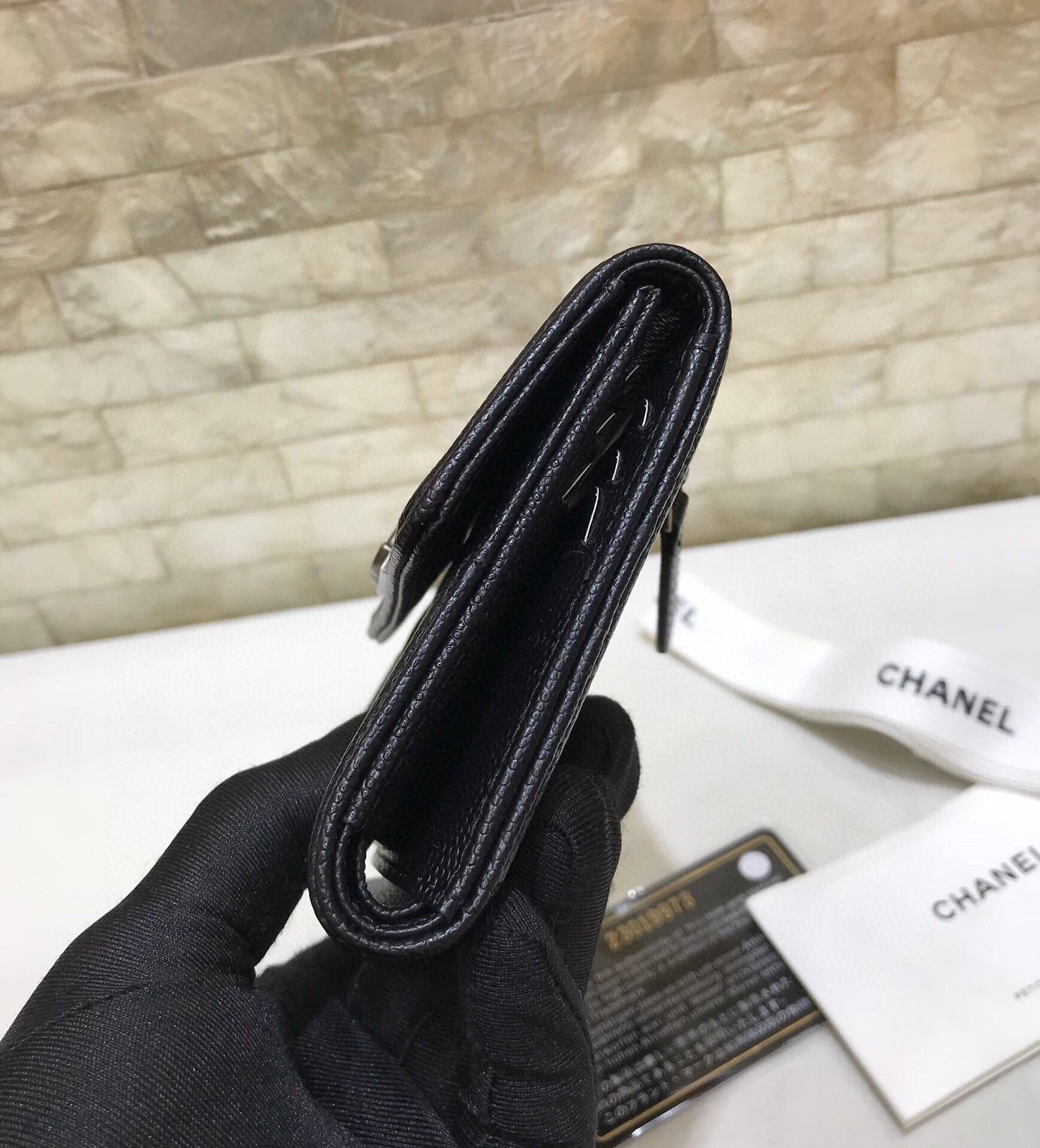 cc CO-CO Flap Card Holder Wallet 11.5cm/7.4in Silver Hardware For Women Black