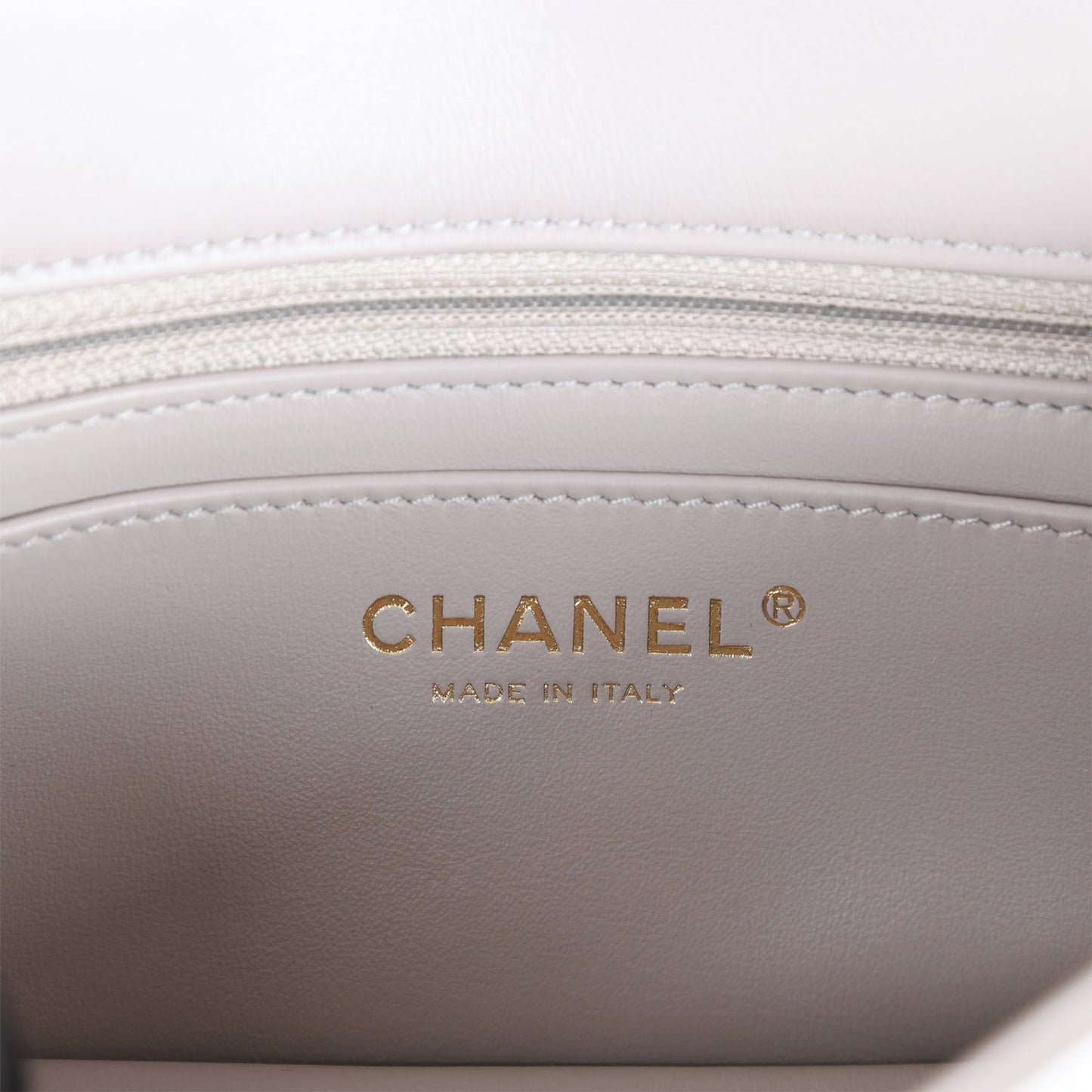 CC Pearl Crush Mini Rectangular Flap Bag Light Grey Lambskin Antique Gold Hardware