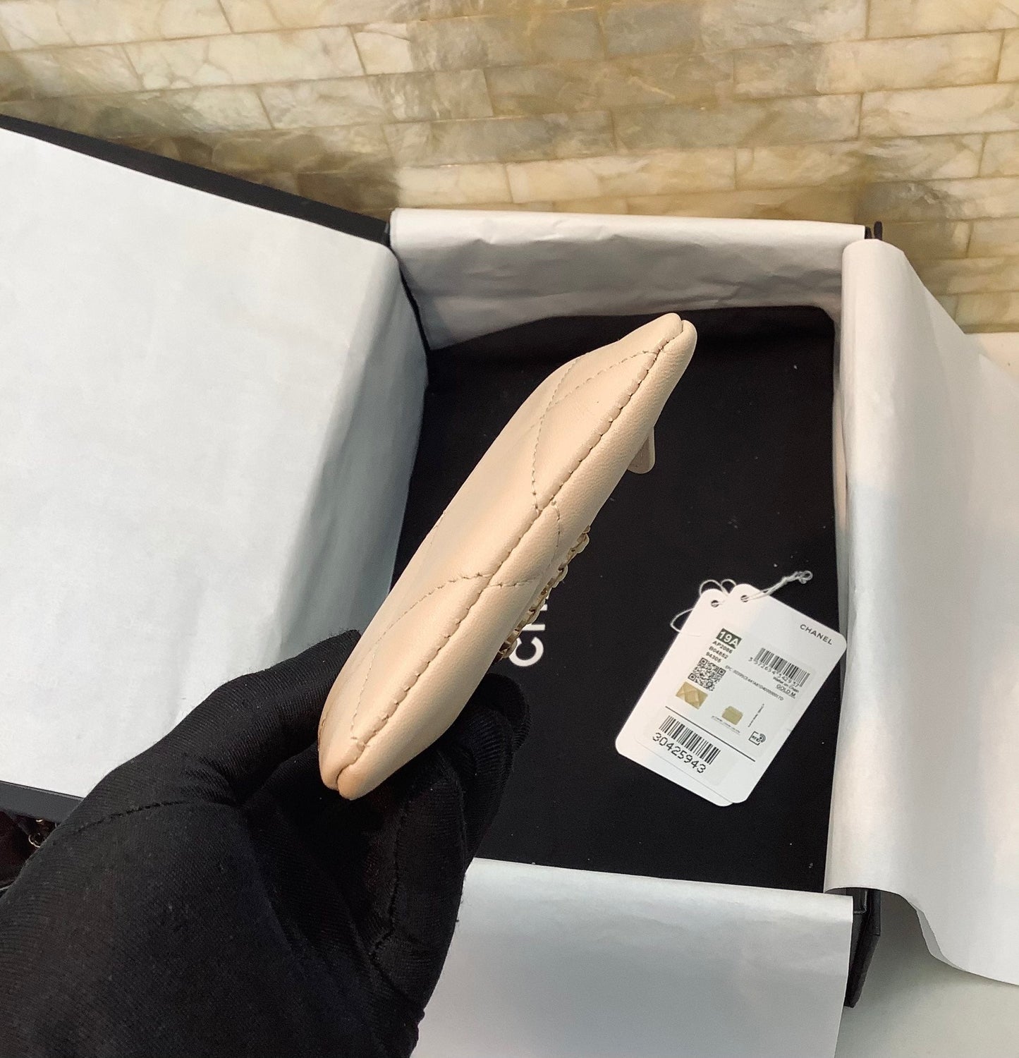 cc CO-CO Card Holder 12cm/4.7in Gold Hardware For Women Beige