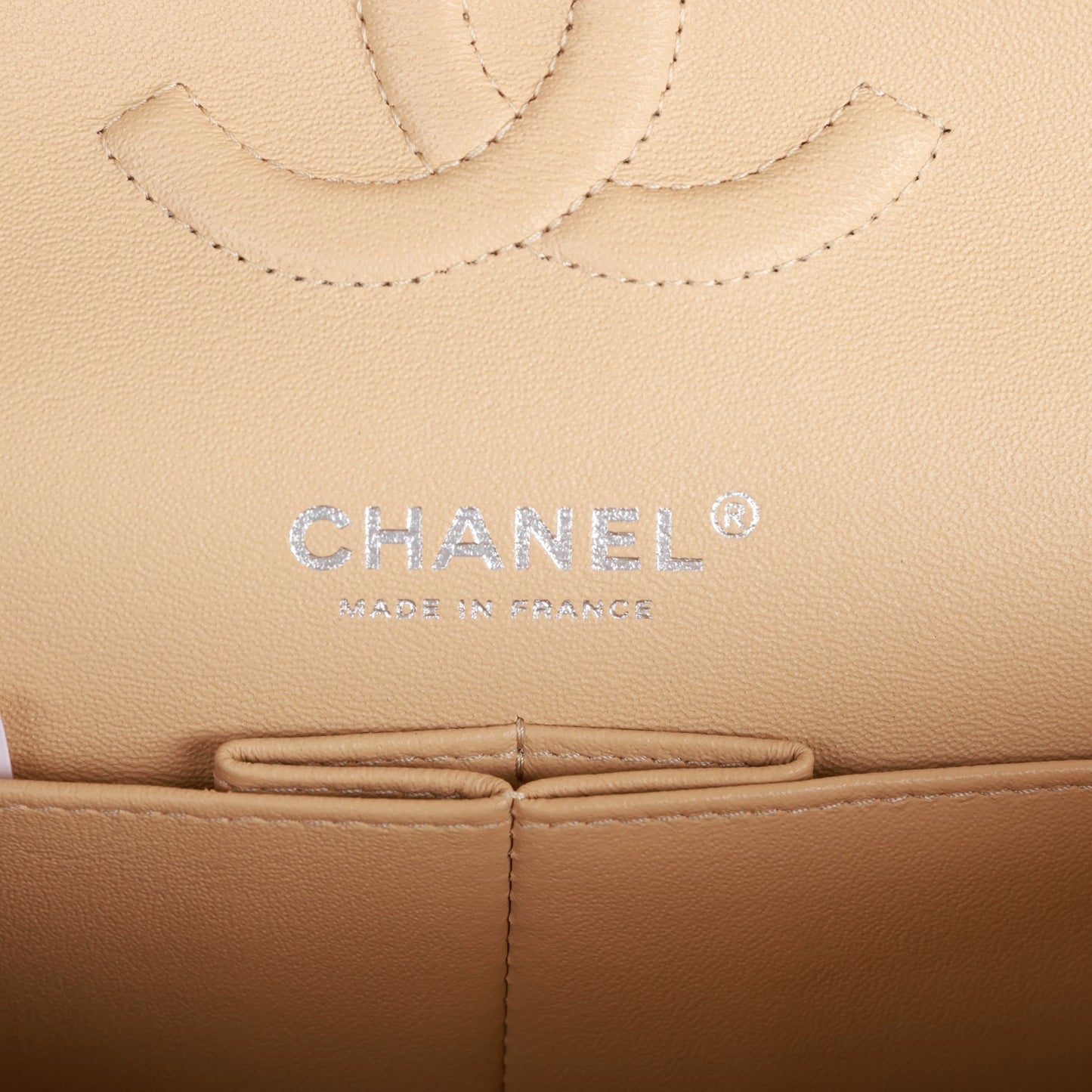 CC Medium Classic Double Flap Bag Beige Caviar Silver Hardware