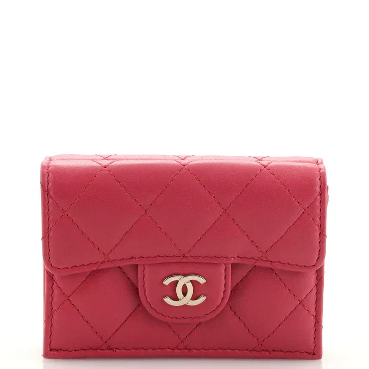 CC Classic Trifold Flap Wallet Quilted Lambskin Small