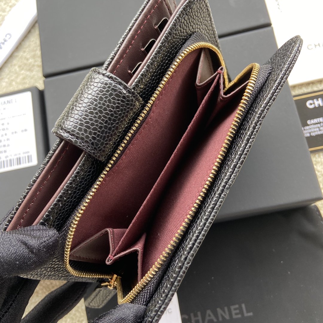 cc CO-CO Flap Wallet 15cm/5.9in Gold Hardware For Women Black