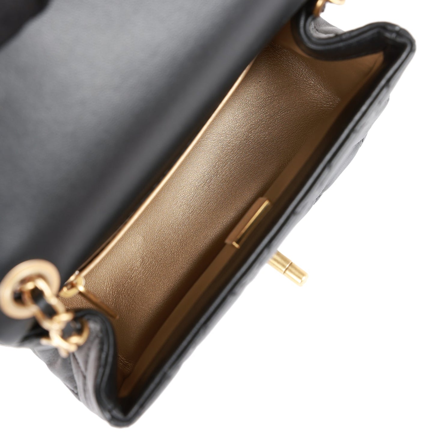 CC Pearl Crush Mini Square Flap Bag Black Lambskin Antique Gold Hardware