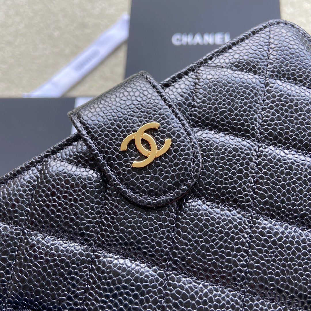 cc CO-CO Flap Wallet 15cm/5.9in Gold Hardware For Women Black