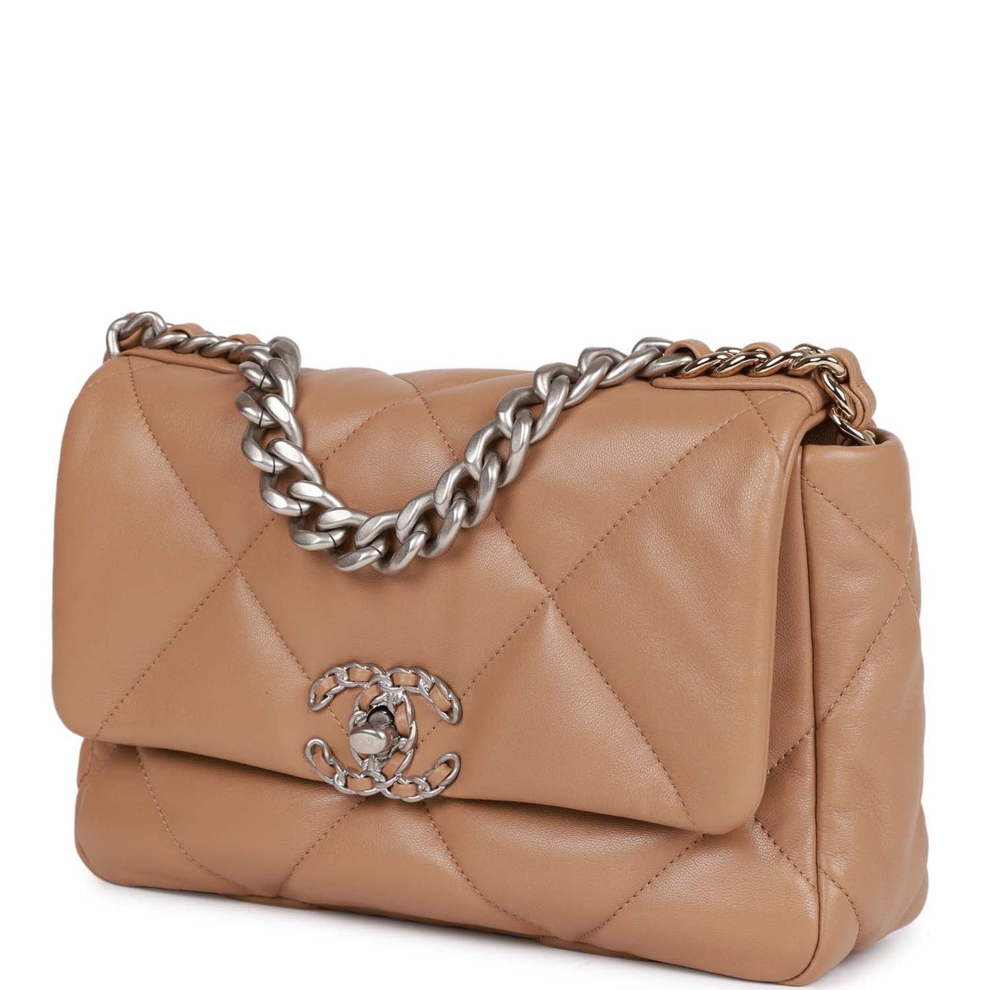 CC Medium 19 Flap Bag Beige Calfskin Mixed Hardware