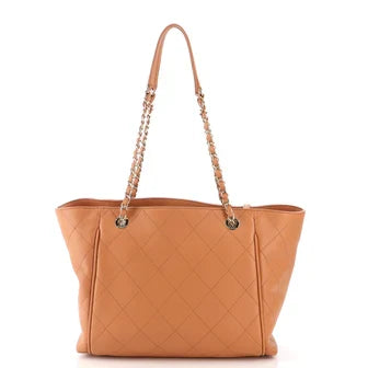 CC Open Shopping Tote Stitched Leather Large