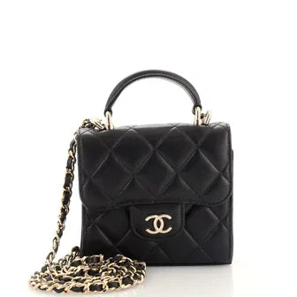CC Square Classic Flap Top Handle Clutch with Chain Quilted Lambskin