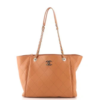 CC Open Shopping Tote Stitched Leather Large